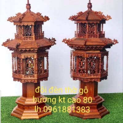 Mẫu Đôi Đèn Thờ Gỗ Sơn PU PT-0142