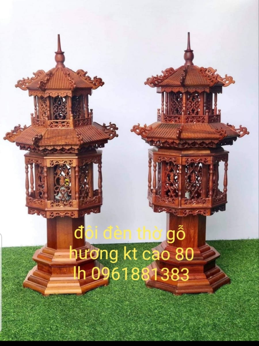 Mẫu Đôi Đèn Thờ Gỗ Sơn PU PT-0142